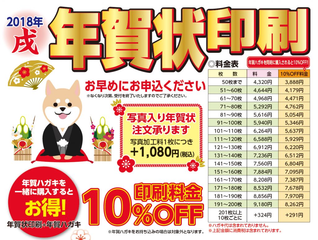 年賀状印刷の販売開始